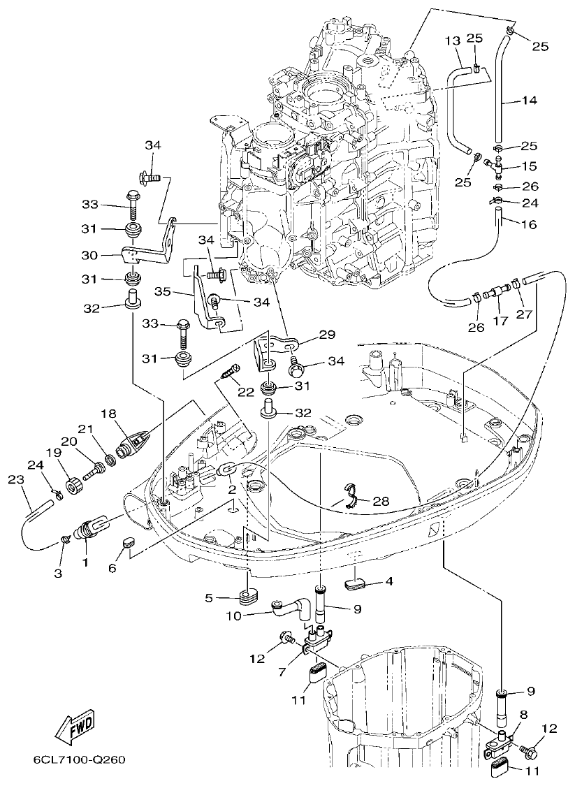 Yamaha F300DET, FL300DET BOTTOM COWLING 2 parts diagram